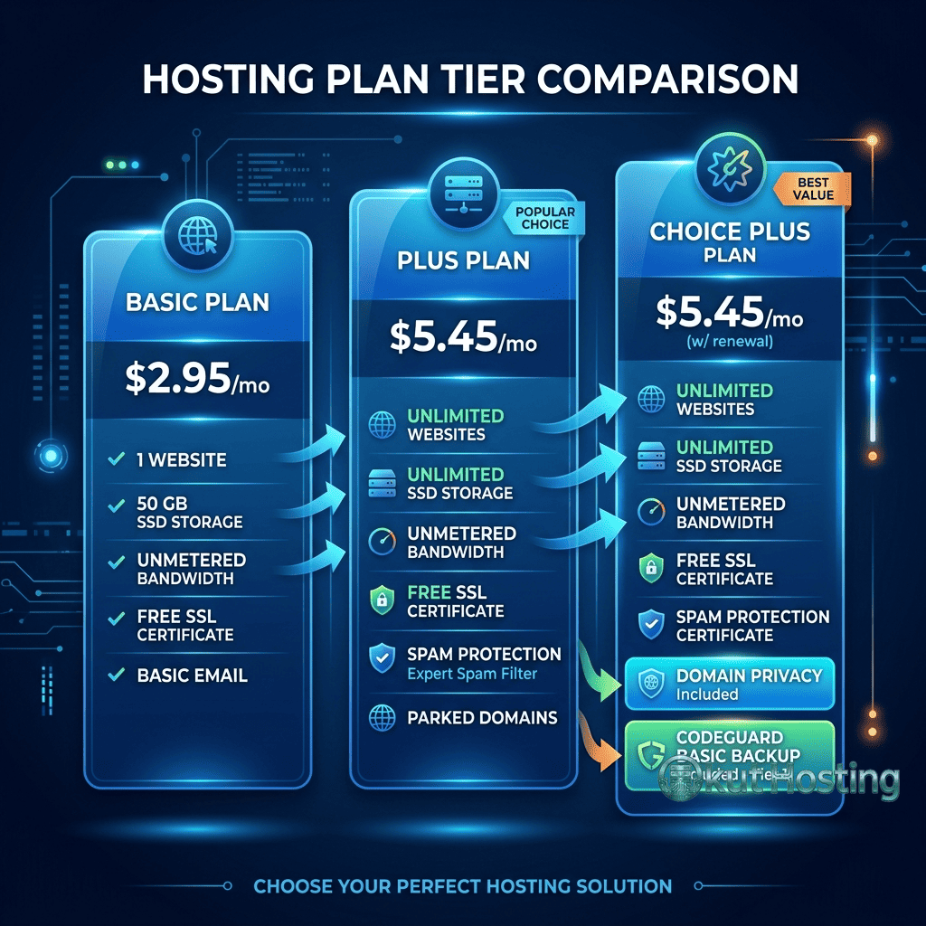 Bluehost Plus vs Choice Plus - Shared Plan Tier Differences - Featured Image